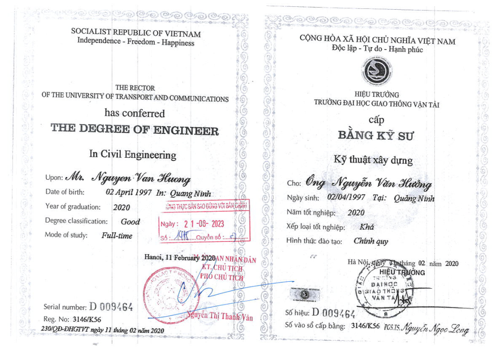 bẰng ĐẠi hỌc nguyỄn vĂn hƯỞng